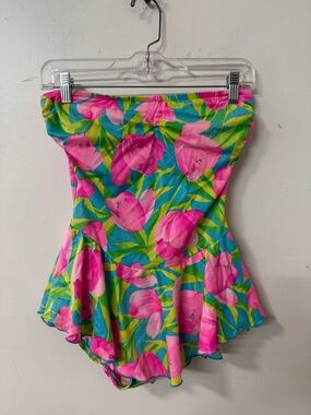 Strapless Pink Floral One-Piece swim dress 90’s